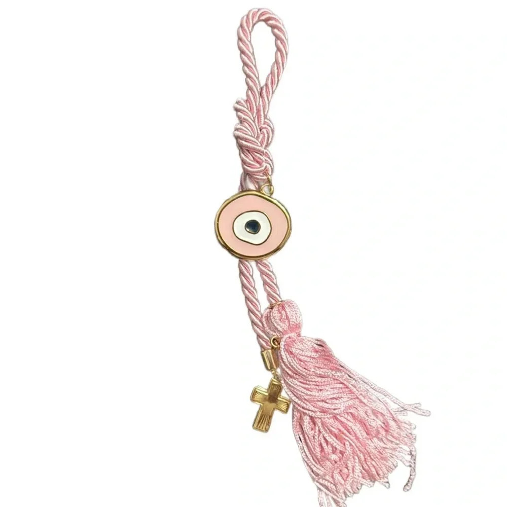 24Κ Yellow gold plated brass evil eye charm,cross and pink enamel evil eye
5003